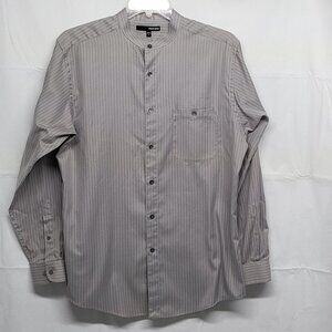 Murano Shirt Button Up Banded Collar Mens Large Long Sleeve Gray Stripe Cotton